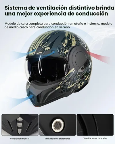 Vista 5 de ILM Casco modular de motocicleta vintage de cara completa para adultos y hombres, ATV UTV con protector de barbilla reversible de 180° DOT