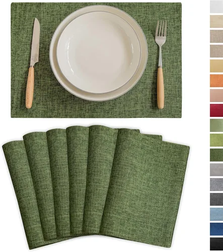 Vista 52 de Demetex - Juego de 4 manteles individuales de mesa de estilo rústico, resistentes al calor, de lino, lavables, de tela, manteles individuales