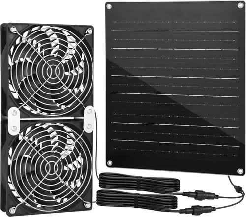 Vista 11 de Kit de ventilador de energía solar de 12.6 pulgadas IPX7 resistente a la intemperie, panel solar de 15 W con 2 ventiladores impermeables, ventilador