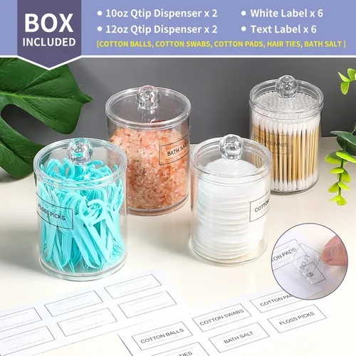 Vista 2 de ME.FAN Qtip - Dispensador de 4 tarros de plástico transparente de 10 onzas y 12 onzas para boticario – Organizador de maquillaje para baño o baño