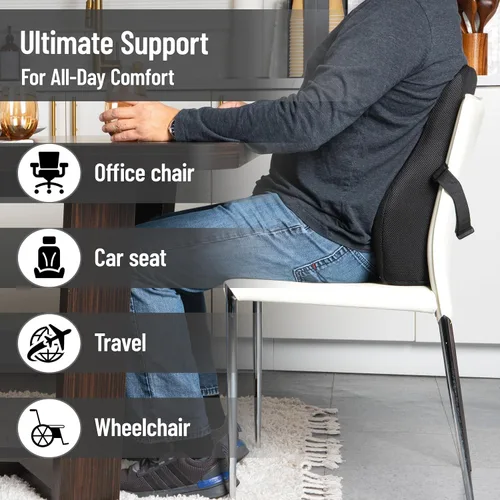 Vista 4 de Mind Reader Air-Cloud - Cojín lumbar, almohada ergonómica de espuma viscoelástica para sillas de oficina, reclinables y asientos de automóvil, Negro