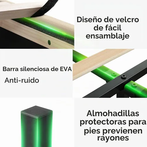 Vista 8 de koorlian Marco de cama tamaño matrimonial, Marco de cama tamaño matrimonial con cabecero, Marco de cama tapizado ajustable con puerto tipo C y USB