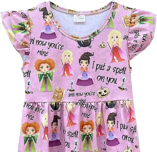 Vista 2 de Vestido de calabaza de Halloween para niñas, vestido de perlas, vestido de manga con vuelo, vestido de Halloween para bebés y niños pequeños