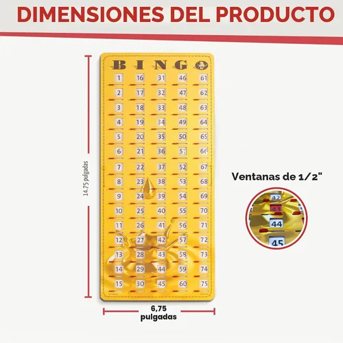 Vista 2 de MR CHIPS Tarjeta de bingo principal con punta de dedo a prueba de atascos con ventanas deslizantes Tarjetas de llamadas de cartón grandes