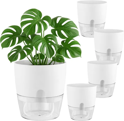 Vista 22 de Macetas de riego automático para plantas de interior, macetas para exteriores, paquete de 3 macetas de riego automático de 6 pulgadas, macetas