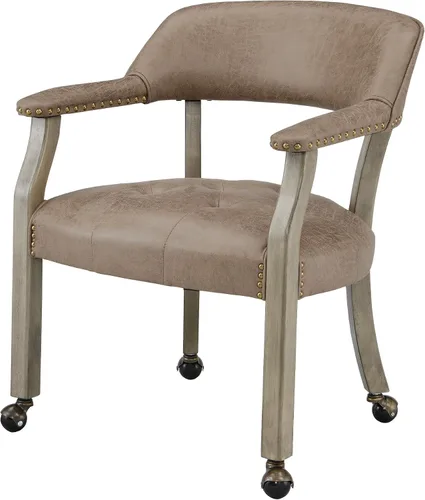 Vista 15 de Sillas de comedor con ruedas y brazo, sillas de capitán Caster Boss con patas de madera maciza, sillas de escritorio de oficina con botón tapizado