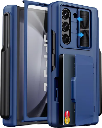 Vista 9 de Funda para Samsung Galaxy Z Fold 5 con tarjetero y cubierta para cámara deslizante, protector de pantalla integrado y protección de bisagra, funda