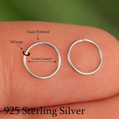 Vista 108 de Aretes de aro de oro de plata – Aretes de aro para mujer, dos piezas de aros de plata fina rellenos de oro, aro de hélice, anillo de tragus, aro