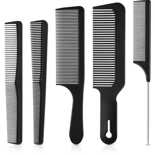 Vista 8 de Peine de corte de pelo, 5 piezas, peine de peluquería para peluquería, dientes finos, juego de cepillos de pelo de carbono, antiestático, resistente