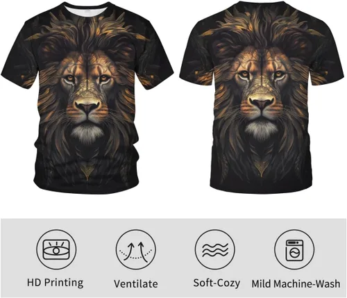 Vista 4 de Camiseta casual de manga corta con estampado 3D de león animal para hombre
