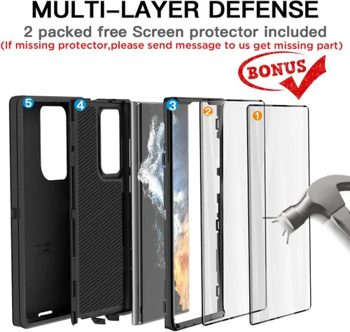 Vista 3 de AICase Funda para Galaxy S22 Ultra con protector de pantalla, protección contra caídas, resistente, a prueba de golpes y polvo, 3 capas, resistente
