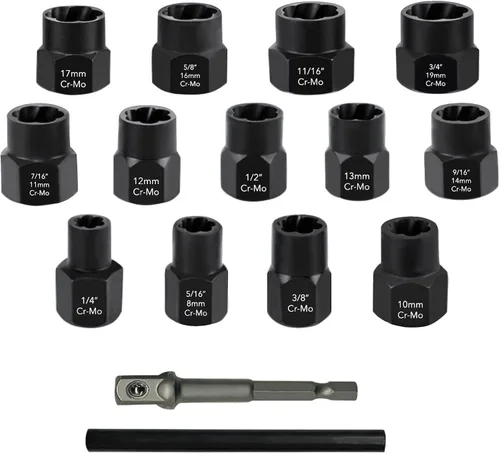 Vista 7 de Juego de 5 piezas de llaves giratorias de 1/2 pulgada, kit de herramientas extractoras de tuercas y pernos de 6 puntos, herramienta de extracción