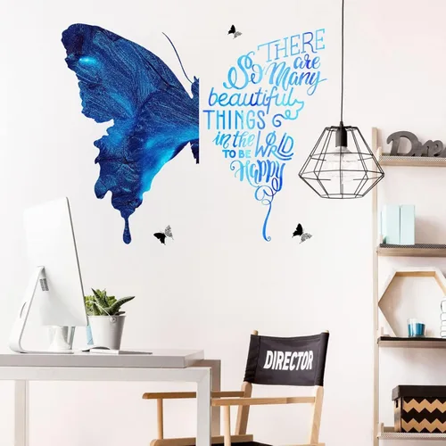 Vista 5 de Maydahui Adhesivo decorativo para pared con diseño de mariposa azul, con frases inspiradoras (24 x 30 pulgadas), removible, grande, motivacional