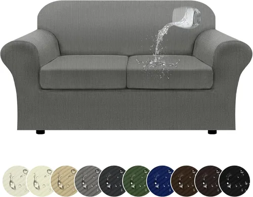 Vista 74 de Funda impermeable para silla con brazos, juego de 2 piezas, funda a rayas para 1 sofá separado con cojín en T, fundas de sillón de tela