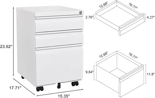 Vista 3 de SoarFlash Archivador de 3 cajones con cerradura, archivador de metal rodante para oficina en casa, debajo del escritorio, archivador móvil