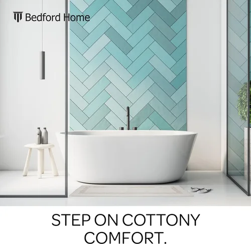 Vista 2 de Bedford Home Alfombra de baño larga reversible 100% algodón, color marfil, 24 x 60 pulgadas