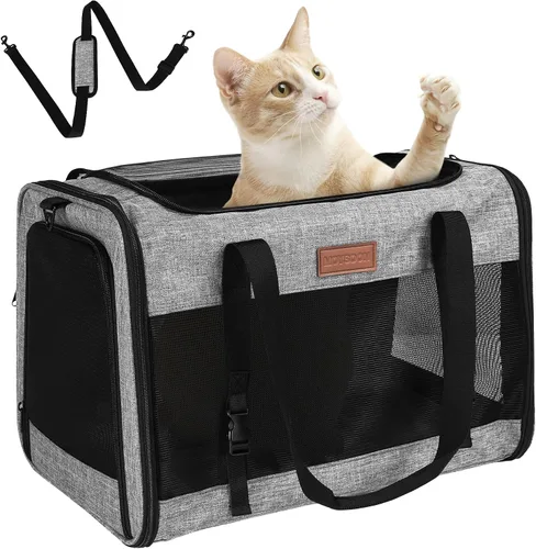Vista 11 de PETUX - Transportador de mascotas aprobado por aerolíneas para gatos pequeños de hasta 12 libras, color negro 17x11x9.5 in, Underseat, Top & Side