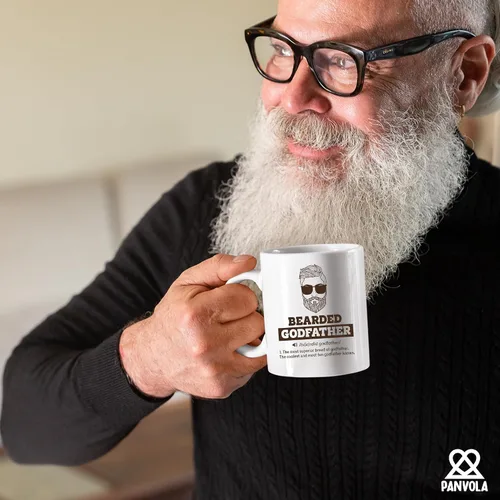 Vista 4 de Panvola Taza con definición de padrino barbudo, regalo de ahijado, ahijado, ahijada, bautizo, bautismo, día del padre, apreciación de la barba