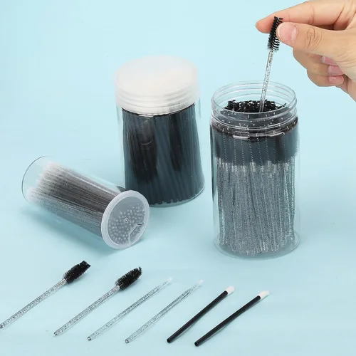 Vista 6 de Kit de suministros de extensión de pestañas de 1500 piezas, 500 varitas de rímel, 500 cepillos de labios, 500 micro hisopos negros, cepillos