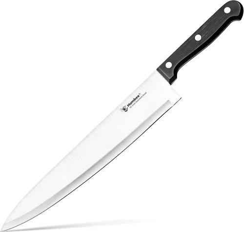 Vista 9 de Cuchillo de chef de 10 pulgadas, hoja de acero inoxidable de alto carbono afilada de espiga completa, borde de molienda hueco, mango de agarre