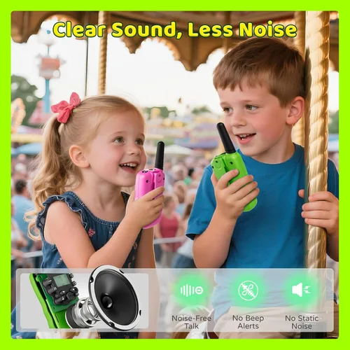Vista 3 de Walkie Talkies recargables para niños, paquete de 3, 3 millas de Verde+azul+rosa