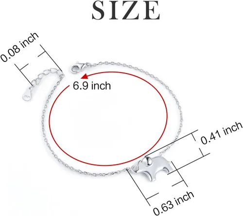 Vista 2 de ATHENAA Colgante con pulsera de plata de ley S925y dijes de elefante para mujer.
