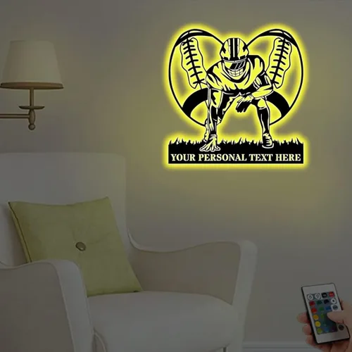 Vista 3 de Regalos personalizados de fútbol para niños con nombre personalizado con luz nocturna LED, letrero de pared de fútbol de neón con 16 colores que