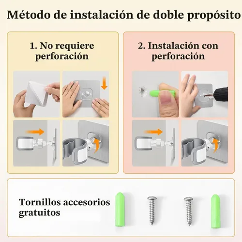 Vista 9 de Soporte de cabezal de ducha ajustable adhesivo y taladro 2 en 1 con giro de Blanco