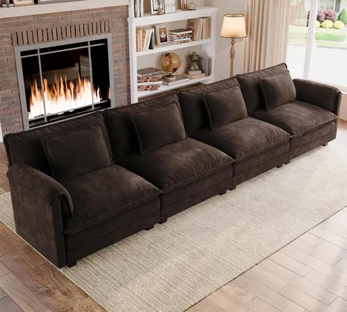 Vista 11 de Sofá modular de gran tamaño de 116 pulgadas, cómodo sofá nube de chenilla, moderno sofá profundo en forma de L de 3 plazas con fundas extraíbles