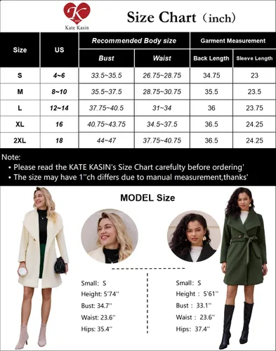 Vista 6 de Kate Kasin Abrigo de vestir para mujer, abrigo con cinturón, solapa de doble botonadura, abrigo de línea A, gabardina de otoño e invierno
