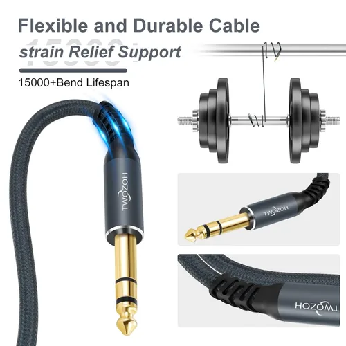 Vista 3 de Twozoh Cable corto XLR hembra a 1/4 TRS de 1 pie, trenzado conector estéreo de 0.250 in equilibrado a cable de micrófono XLR de 3 pines