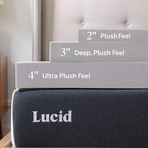 Vista 3 de Lucid Cubrecolchón de espuma viscoelástica con infusión de carbón de bambú de 2 pulgadas - Tamaño Twin - Control de humedad y olor - Ventilado