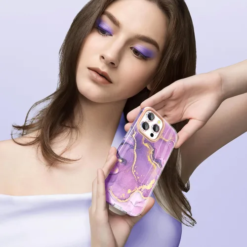 Vista 6 de SHEDEER Funda para iPhone 15 Pro MAX con protector de cámara con purpurina y protector de pantalla, patrón chic antiamarillento, protección contra