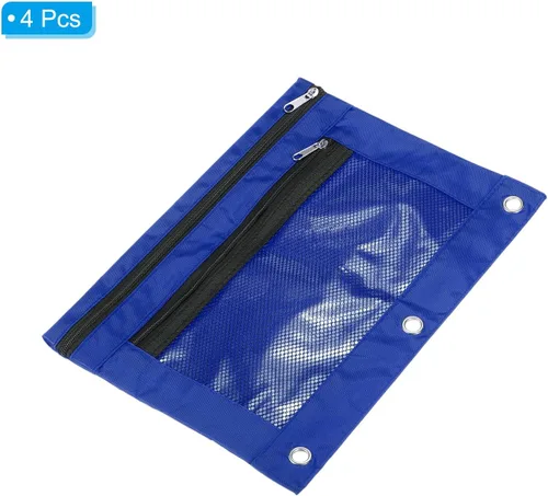 Vista 3 de PATIKIL Estuche para lápices para carpeta de 3 anillos, paquete de 4 unidades, tela Oxford de malla con cremallera, estuche para oficina y hogar