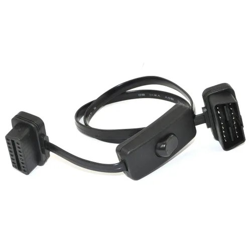 Vista 3 de Cable OBD 2, ultra delgado de 16 pines M/F OBDII cable de extensión con interruptor de alimentación, conector adaptador de cable plano