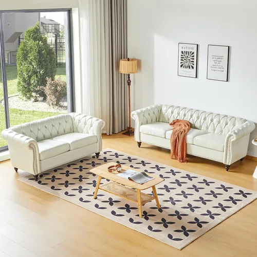 Vista 16 de QHITTY Juego de 2 piezas para sala de estar, Sofá Seccional Chesterfield Silla Contemporáneo Tapizado de Terciopelo Loveseat Juego de Sofás