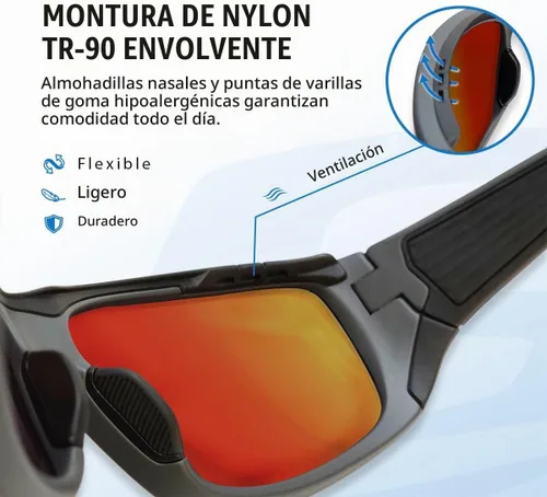 Vista 2 de NINES Lentes de sol polarizados FORK, NIRTECH y UV400, lentes antirreflejos hidrofóbicos. Ideal para pesca y aventuras al aire libre