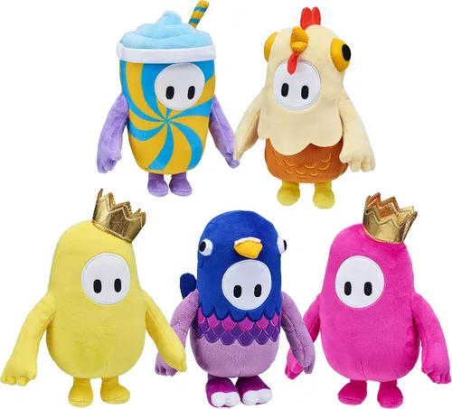 Vista 5 de FALL GUYS Juguetes Originales Oso Rosa Piel de Frijol Coleccionable Oficial Peluche Deluxe de 8 Pulgadas con Corona de Oro del Juego de Video