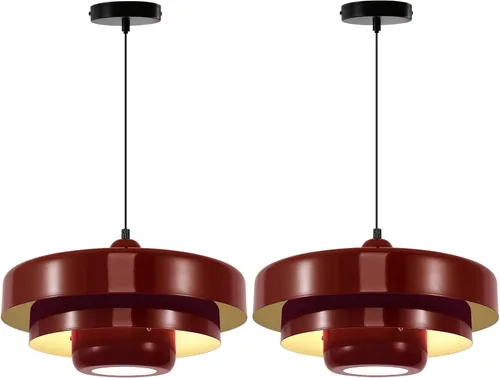 Vista 11 de Lámpara colgante industrial de 13.8 pulgadas, 2 paquetes, lámpara colgante de metal vintage para isla de cocina, lámpara colgante moderna
