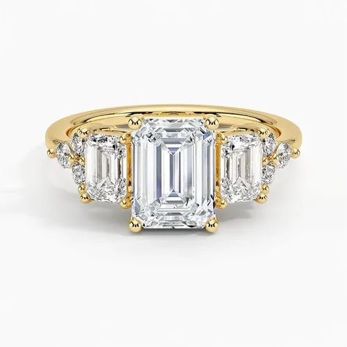 Vista 4 de IGI - Anillo de compromiso de diamantes creados en laboratorio de talla esmeralda blanca de 2.50 quilates con acento, dos esmeraldas brillantes
