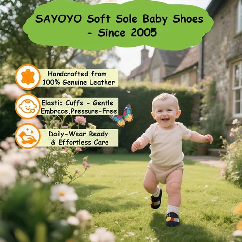 Vista 2 de SAYOYO Leather Infant Slippers Toddler Soft Sole Shoes First Walker Crib Shoes Baby Moccasins for Boys and Girls