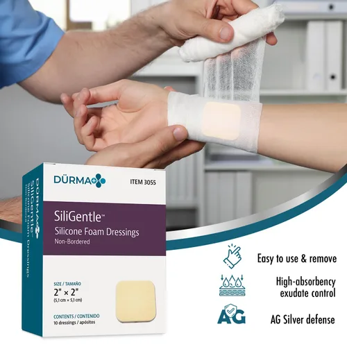 Vista 5 de Dynarex SiliGentle Apósitos de espuma, cuidado avanzado de heridas, impermeable, 2 x 2 pulgadas, almohadilla de espuma con capa de silicona, 1 caja