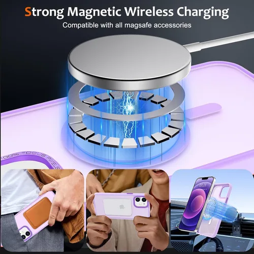 Vista 1405 de Anuck - Funda magnética para iPhone 11 compatible con MagSafe, carcasa trasera mate translúcida dura, borde de TPU, delgada, resistente a impactos