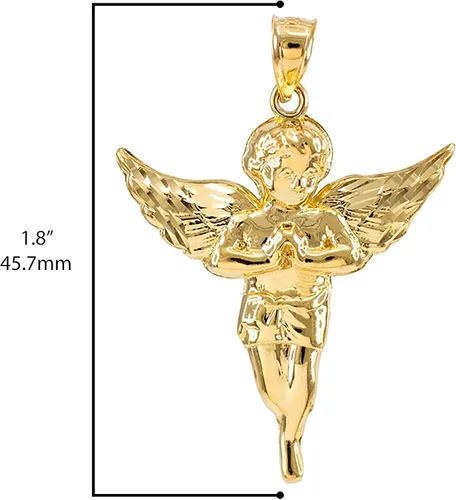 Vista 3 de Colgante de oro amarillo de 14 quilates con diseño de ángel de la guarda celestial tamaño de colgante