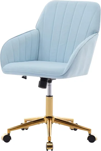 Vista 8 de Silla de oficina en casa de terciopelo con base dorada, cómoda y moderna silla de escritorio, silla giratoria ajustable para sala de estar