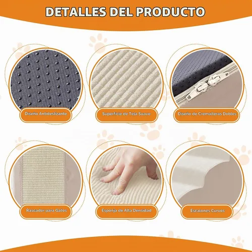 Vista 3 de Escaleras de perro para cama, escaleras para perros pequeños, rampa para perros de 2 peldaños para cama, sofá, sillón y sillas, diseño Beige