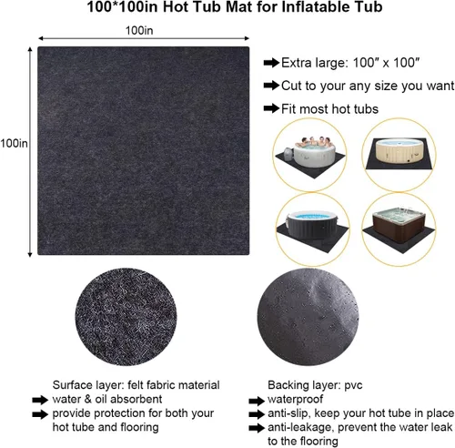 Vista 6 de Tapete extra grande para bañera de hidromasaje de 100 x 100 pulgadas para bañera inflable de spa perezoso, almohadilla para bañera de hidromasaje