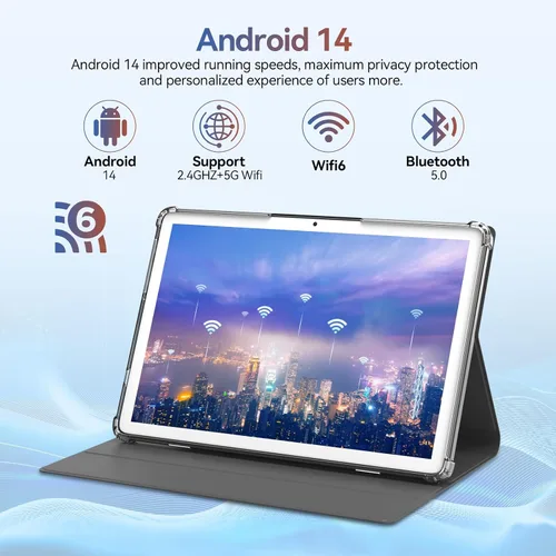 Vista 5 de Tableta Android 14 2025 Tablets más recientes, tableta de 10 pulgadas (4+4) GB RAM 64 GB ROM 1 TB de expansión, tabletas 2 en 1 con teclado, Plateado