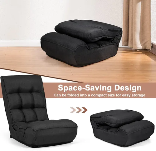 Vista 6 de COSTWAY Sillón plegable de suelo, silla de juegos de suelo con cabezal ajustable de 5 posiciones y respaldo ajustable de 4 posiciones, sofá Negro