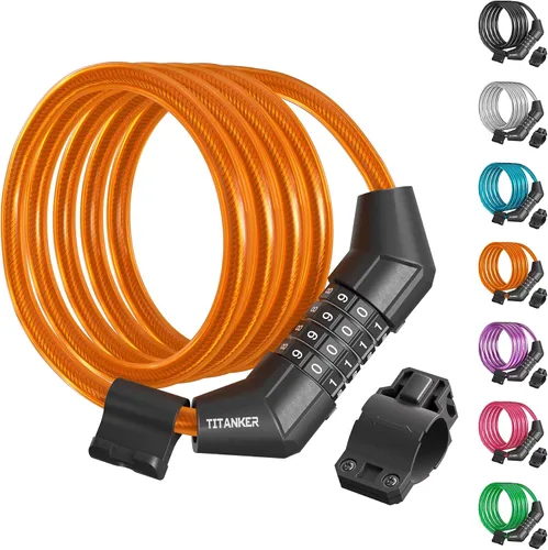Vista 12 de Titanker Cable de bloqueo de bicicleta, bloqueo de cable de bicicleta de 4 pies, bloqueo de bicicleta autoenrollable básico para niños, combinación